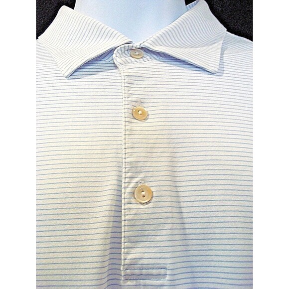 Peter Millar Polo Golf Shirt Blue Striped Embroidered Panama Jack Hat Logo L - Picture 5 of 7